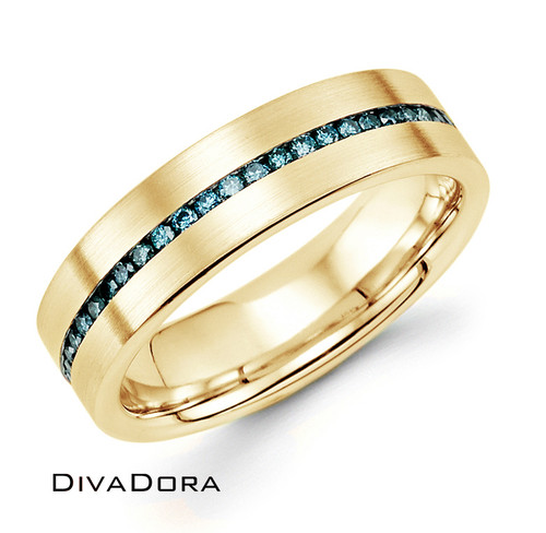 Channel Set Blue Diamond Band - Gold
