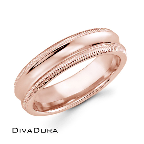 Carved Edge + High Polish Band - Rose Gold