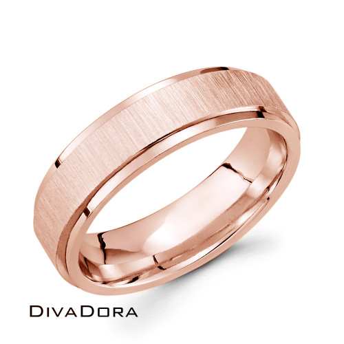 Brushed Flat Band with Step Edges - Rose Gold