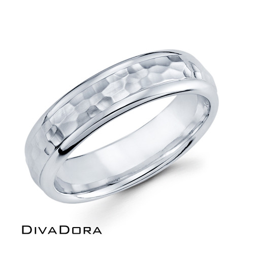 Domed + Hammered Band - White Gold