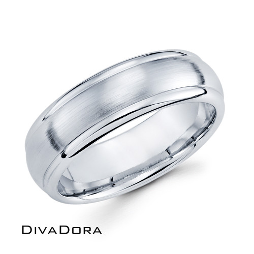 Satin Center Band - White Gold