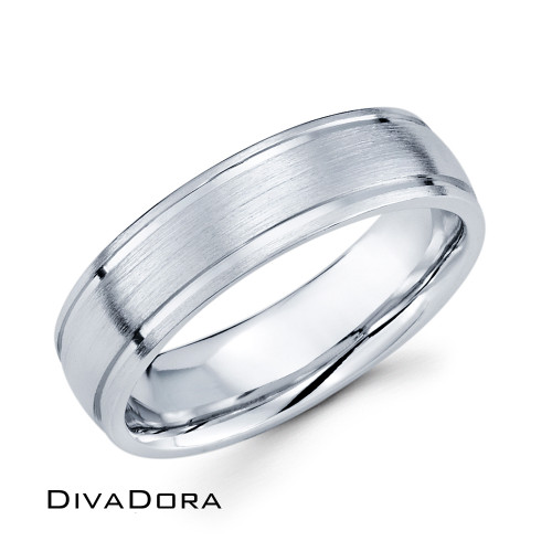 Polished Dome Edge Band w/ Brushed Center - White Gold
