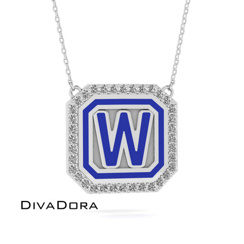 Enamel Initial w/ Diamond Outline - Gold