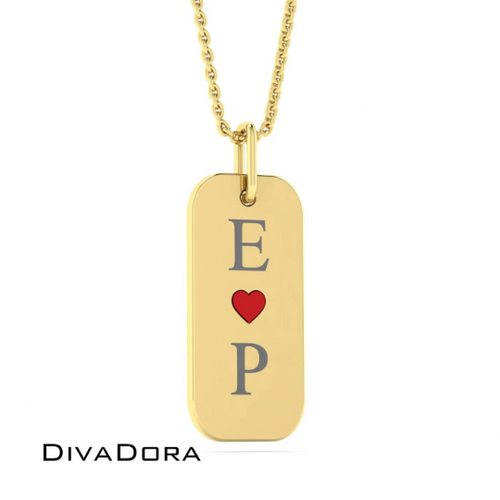 Initial Charm w/ Red Enamel Heart - Gold