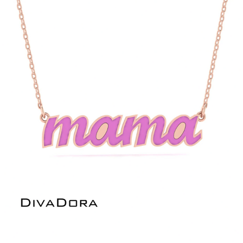 Mama Enamel Name Necklace - Gold