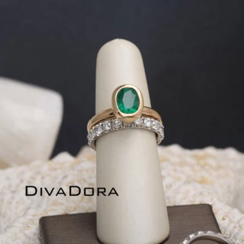 18K Solid Gold Paired Rings, Emerald Eternity Band, EMDBDD04-2