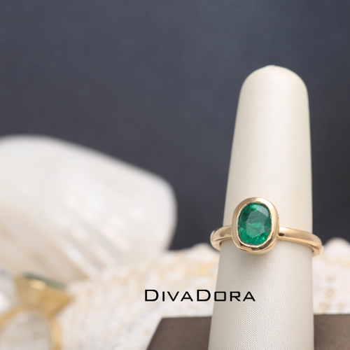 18K Solid Gold 3-in-1 Ring Set -Emerald Ring and Eternity Bands, EMDBDD04-3
