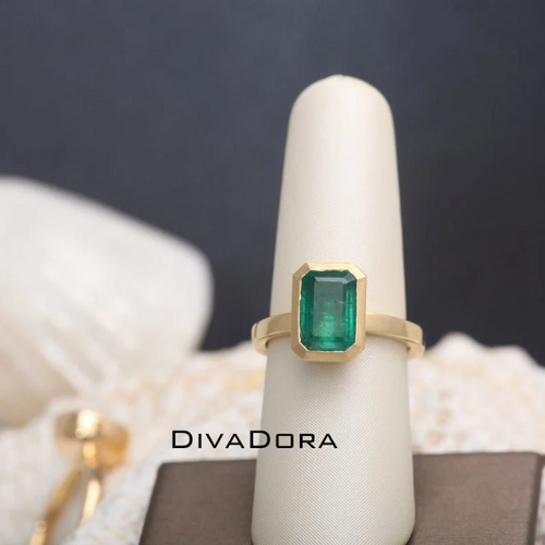 18K Solid Gold 2-in-1 Ring Set Natural Emerald Ring & Solid Gold Eternity Band, EMDBDD03-2