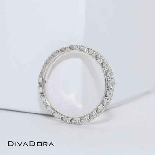 14K Solid White Gold 1.50ct U-Set Genuine Diamond Eternity Band, DDLB01513-W