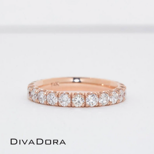 14K Solid Rose Gold 1.50ct U-Set Genuine Diamond Eternity Band, DDLB01513-R