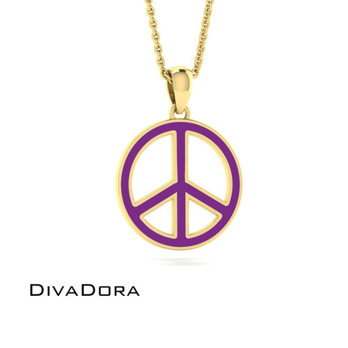 Enamel Peace Sign Pendant - Gold