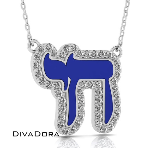 Diamond Chai Necklace w/ Enamel - Gold