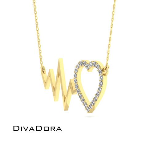 Diamond Heartbeat Necklace - Gold
