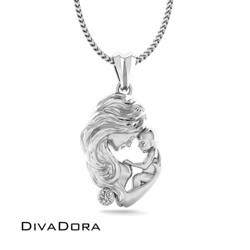 Mom & Child Pendant w/ Diamond - Gold