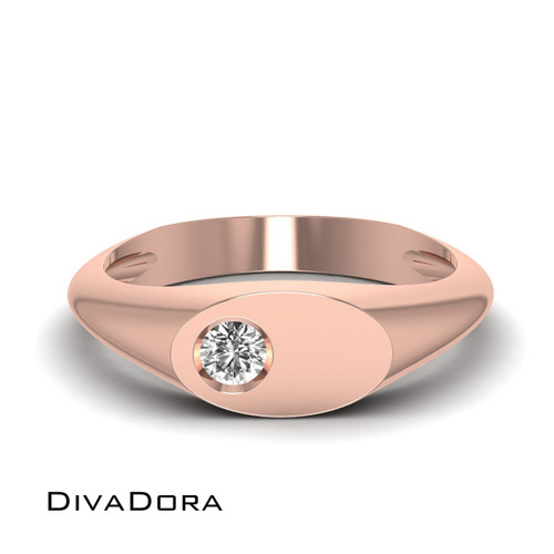 14K Solid Gold Oval Signet Ring with Single Set Diamond, DDDSR102 14K Solid Gold Oval Signet Ring with Single Set Diamond, DDDSR102