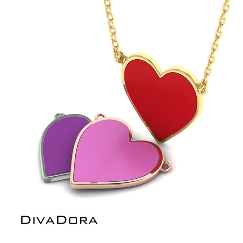 Dainty Enamel Heart Necklace - Gold