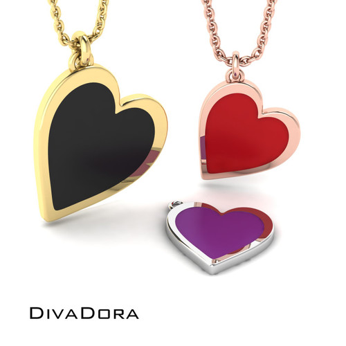 Enamel Heart Necklace III - Gold
