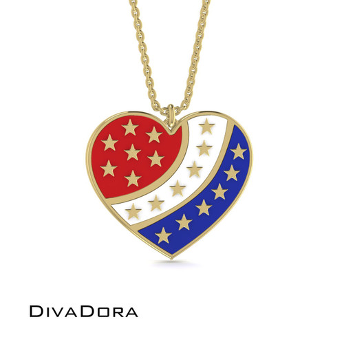 American Enamel Heart Necklace - Gold