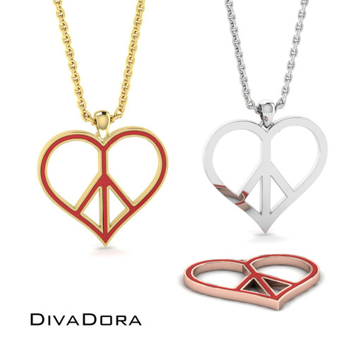 Heart Peace Pendant w/ Enamel - Gold