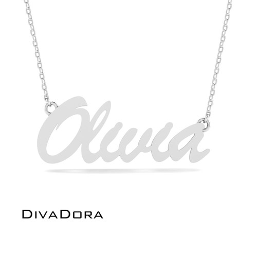 Silver Custom Name Necklace in Brush Script font, PNDD20-1B