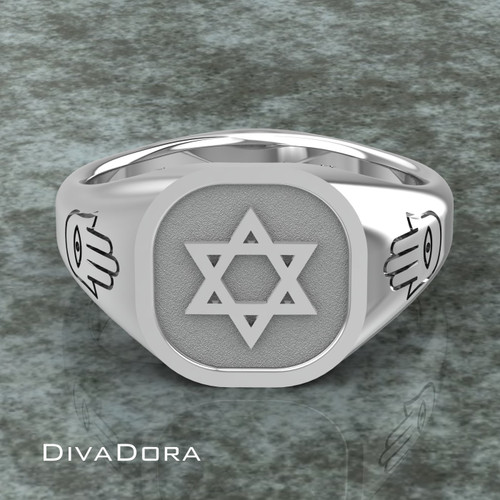Sterling Silver Star of David Signet Ring, Enamel or Sandblast, SRC12