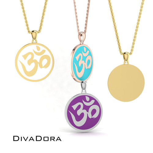 Hindu Om Pendant w/ Enamel - Gold