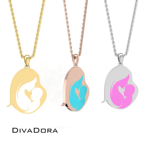 Enamel Mother & Child Pendant - Gold