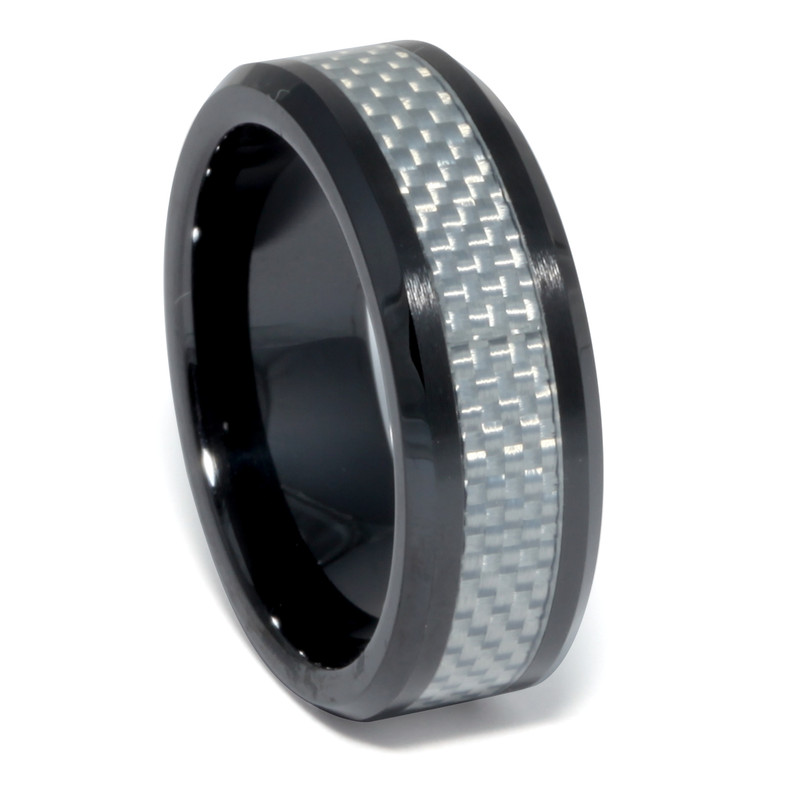 Ceramic Band - Silver Carbon Fiber Inlay
