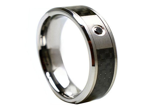 Brushed Tungsten Band - Offset Diamond