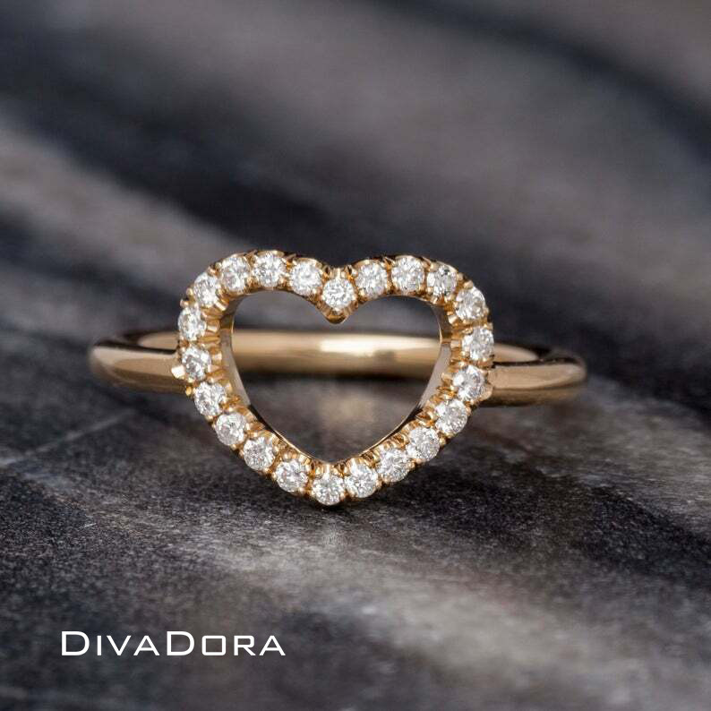 14K Solid Gold Diamond Heart Ring, HRTDD205