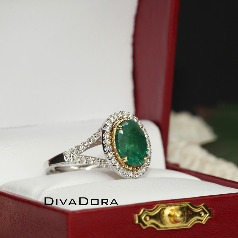 94ct Oval Emerald & Diamond Ring In 14K White Gold; 1.34 Ctw –  Inter-Continental Jewelers