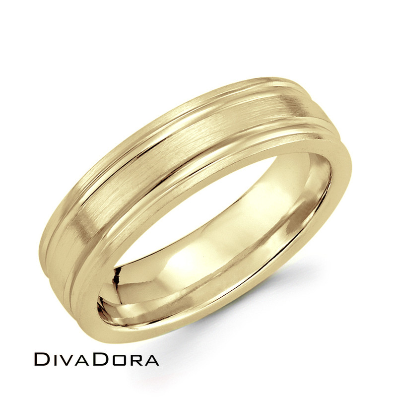 Grooved Edge Brushed Band - Yellow Gold