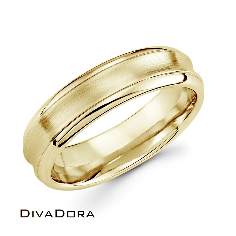 Carved Edge + Satin Finish Band - Yellow Gold