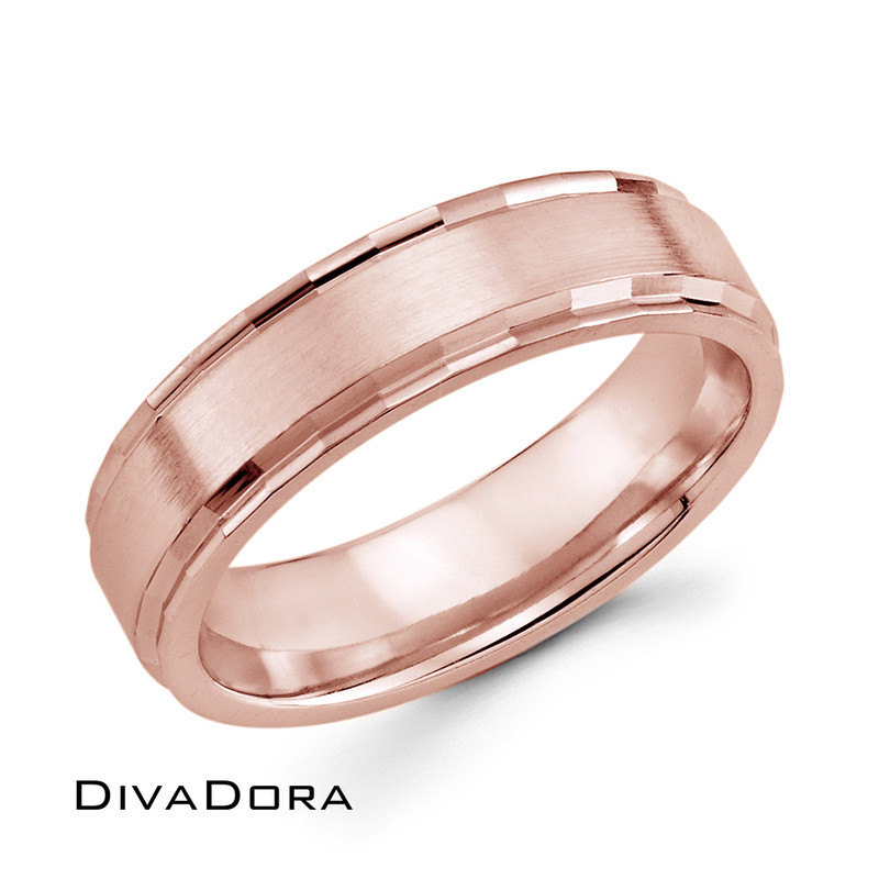 Hammered Side + Brushed Center Band - Rose Gold