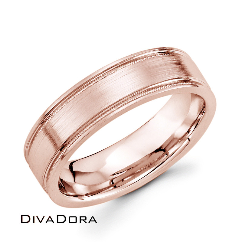 Milgrain Sides Brushed Center Band - Rose Gold