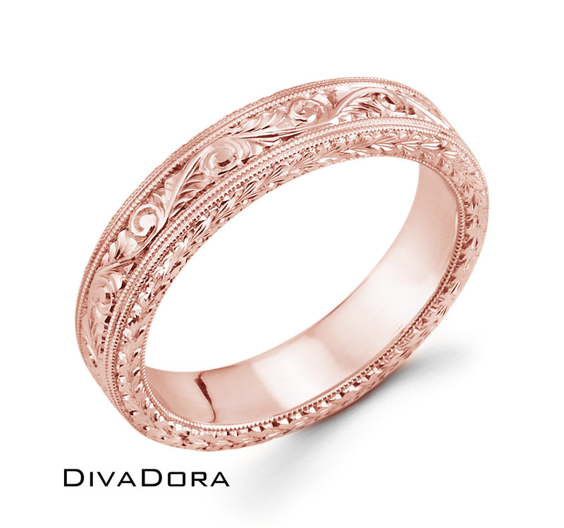 Hand Engraved Milgrain Band - Rose Gold