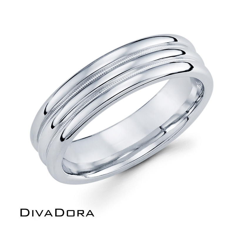 Convex Band with Milgrain Edges - White Gold Convex Band with Milgrain Edges - White Gold