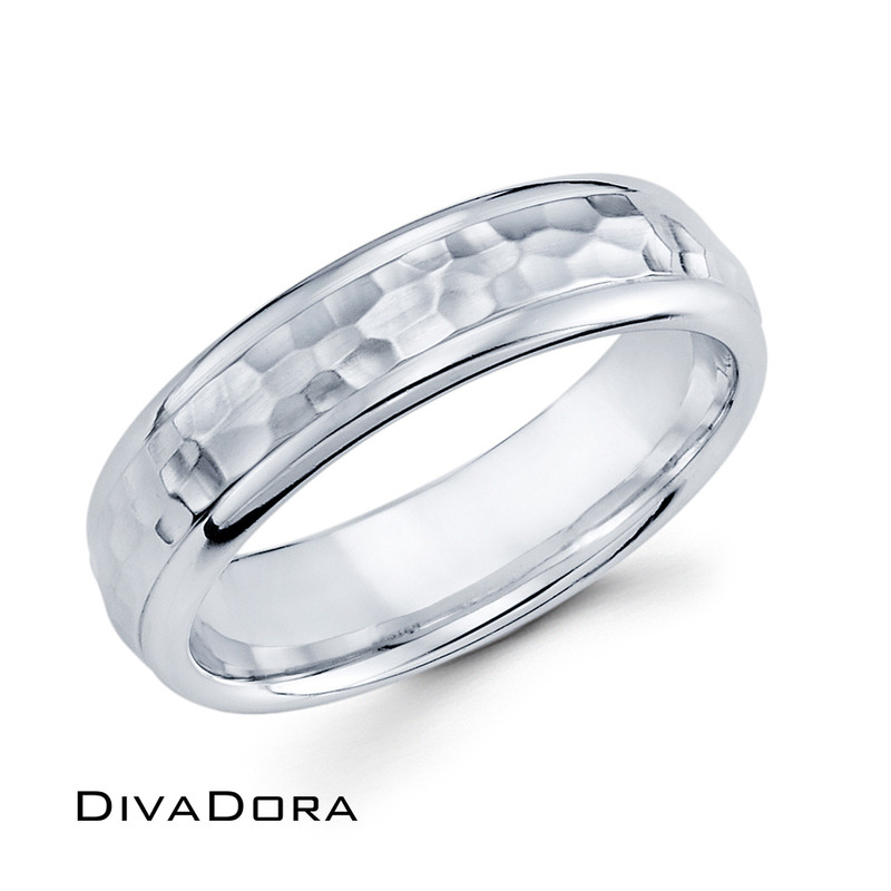 Domed + Hammered Band - White Gold Domed + Hammered Band - White Gold