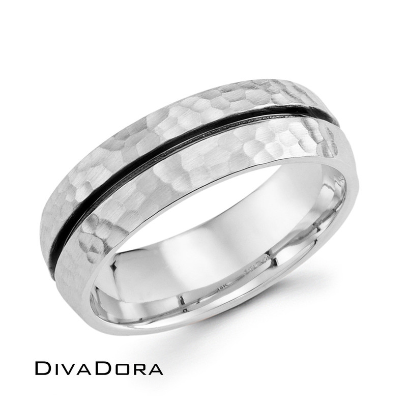 Black Enamel + Hammered Band - White Gold