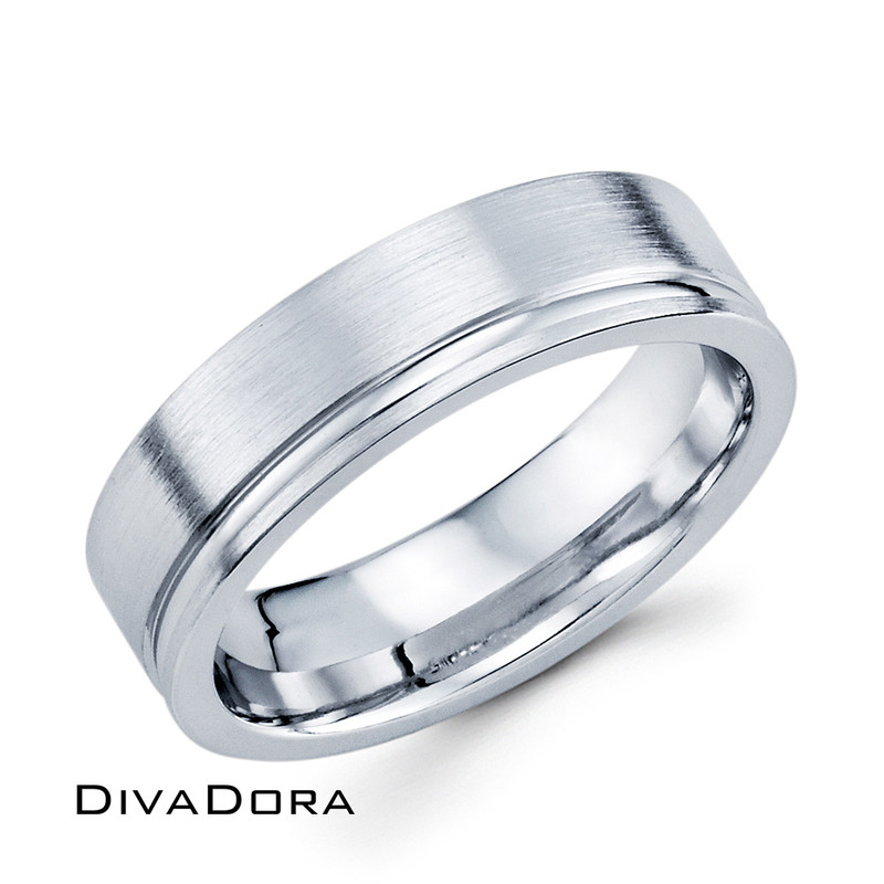 Grooved Wedding Band - White Gold