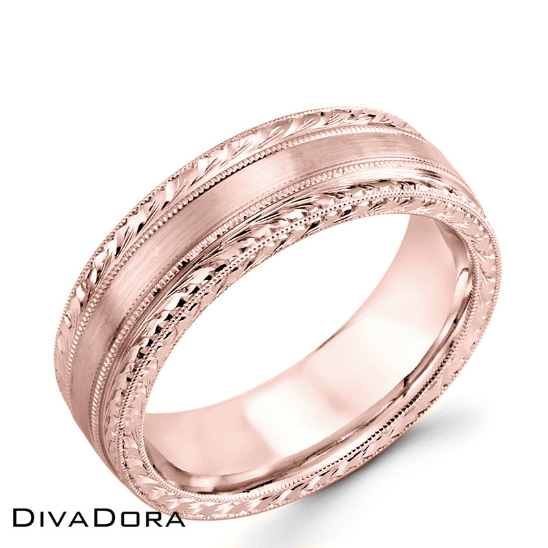 Brushed Hand Engraved Band - Rose Gold