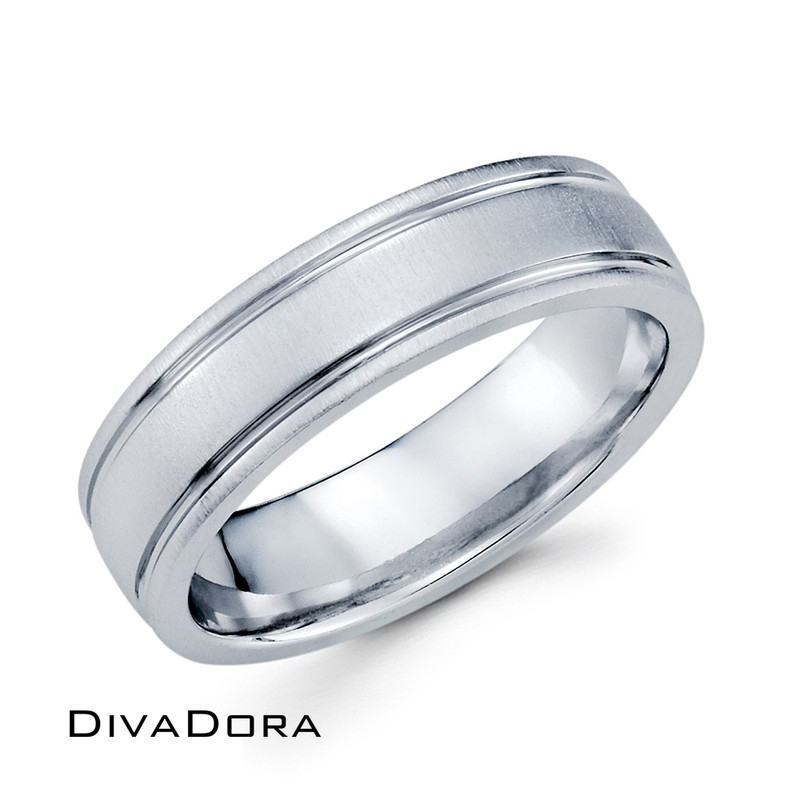 Accent Groove Wedding Band - White Gold