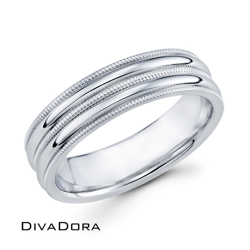 Triple Milgrain Inlay Band - White Gold