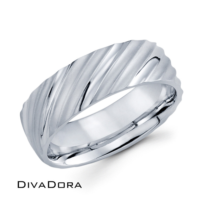 Engraved Detail Band - White Gold