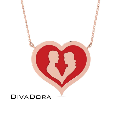 Enamel Heart Love Pendant - Gold