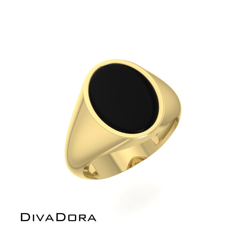 14K Solid Gold Oval Onyx Signet Ring, DDSR101 14K Solid Gold Oval Onyx Signet Ring, DDSR101