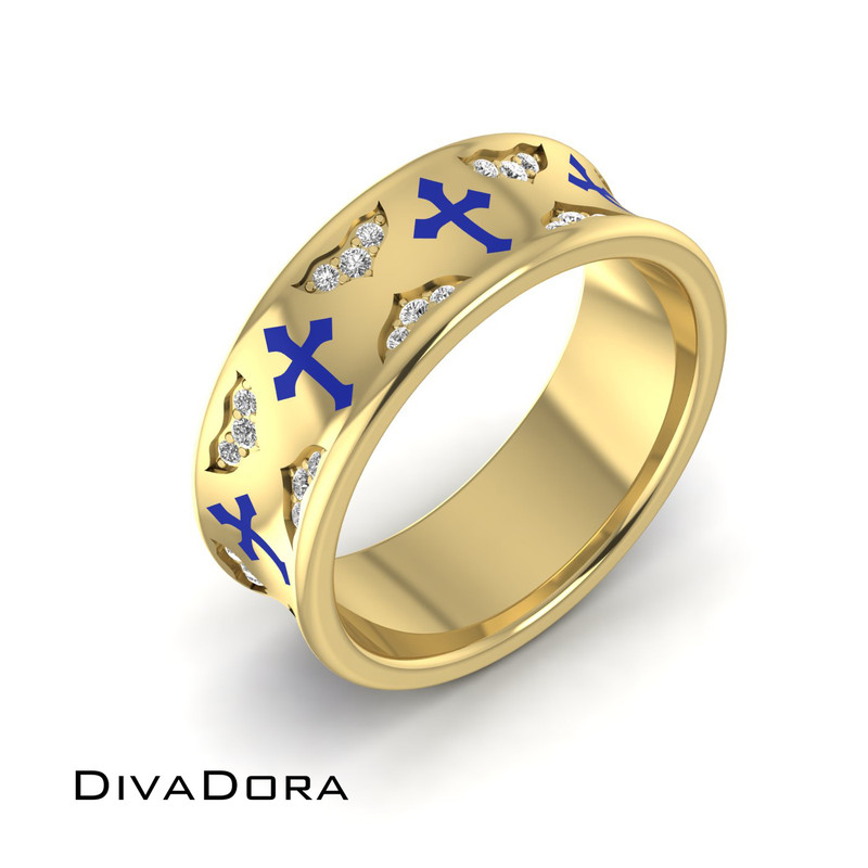 Christian Enamel Band with Diamonds - Gold