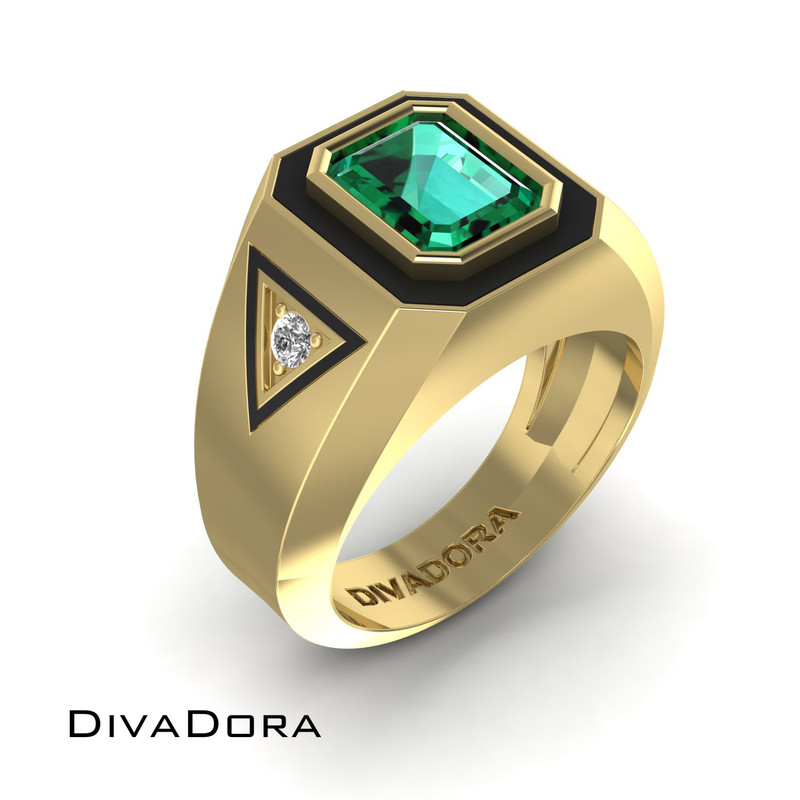 Men's Emerald Ring - 18K Gold, Zambian Emerald & Diamonds Men's Emerald Ring - 18K Gold, Zambian Emerald & Diamonds