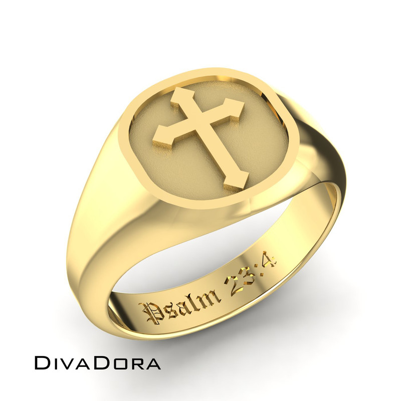 14K Solid Gold Cross Signet Ring| DIVADORA
