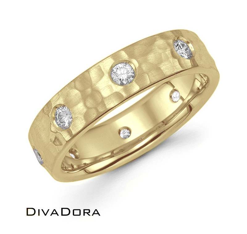 Hammered + Diamond Band - Gold Hammered + Diamond Band - Gold